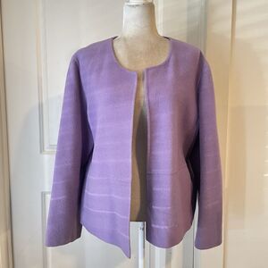 Eileen Fisher Open Cardigan Sweater Jacket Lilac Boiled Wool XL
